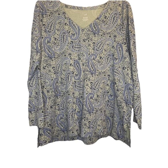 J. Jill Simply Supima Side-Slit Tunic Green Blue Paisley Design Sz M Casual - Picture 3 of 7